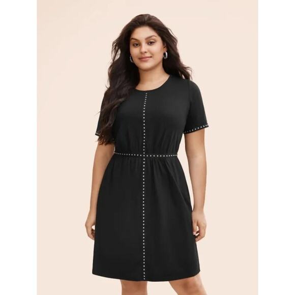 3X 22-24 Plus Size Black T shirt Dress Silver Stud BloomChic Pocket Rae NWT - Picture 1 of 8